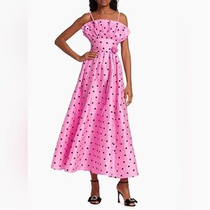 Batsheva Amara Polka Dot Ruffled Midi Dress size US 4